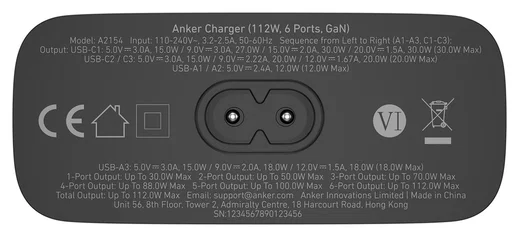 Anker (112W) Desktop Charger 6-in-1 Oplaadstation USB/USB-C Snellader Zwart afbeelding 10