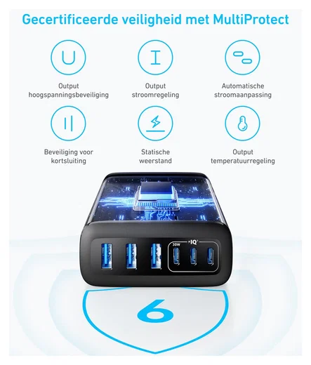 Anker (112W) Desktop Charger 6-in-1 Oplaadstation USB/USB-C Snellader Zwart afbeelding 8