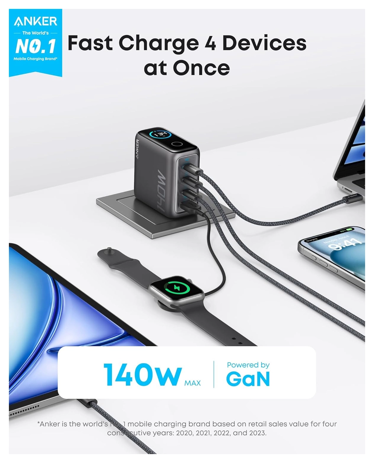 Anker Zolo (140W) USB-C Oplader GaN Snellader voor MacBook/Laptop Zwart afbeelding 2