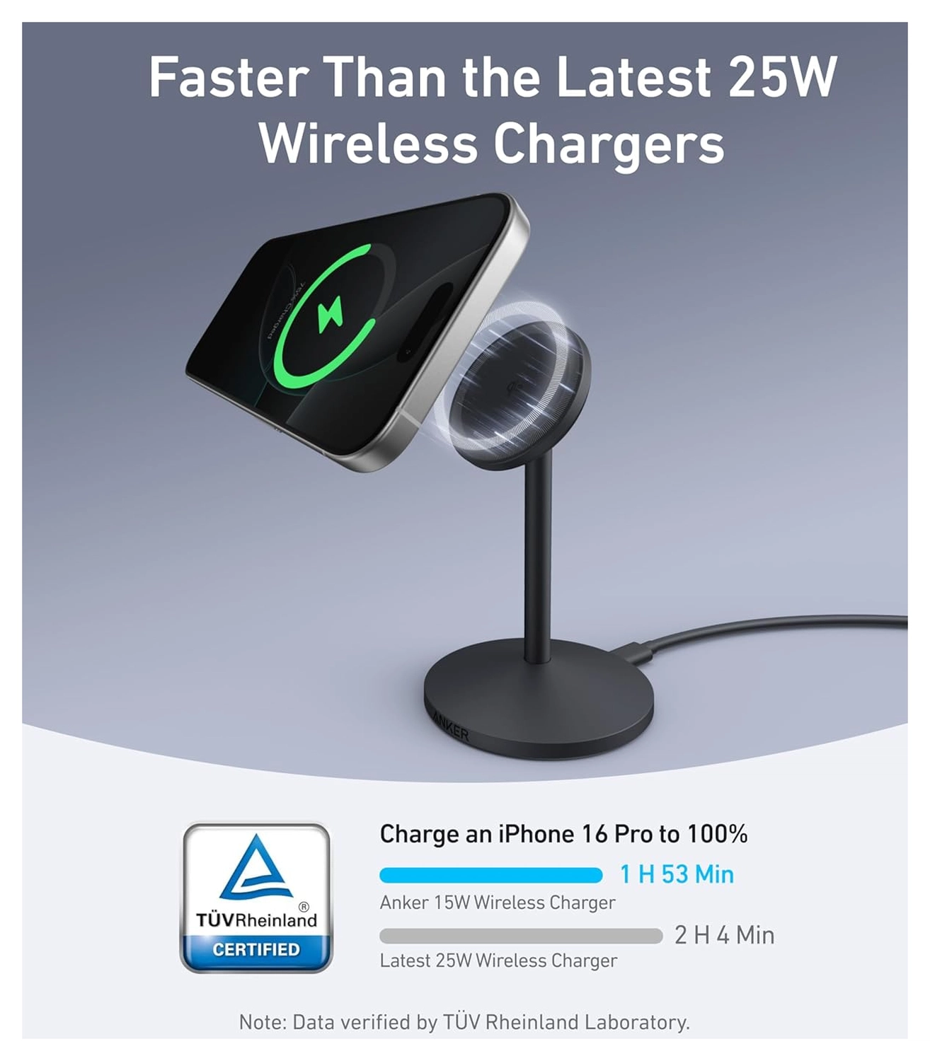 Anker MagGo Qi2 (15W) Draadloze MagSafe Oplaad Standaard Zwart afbeelding 3
