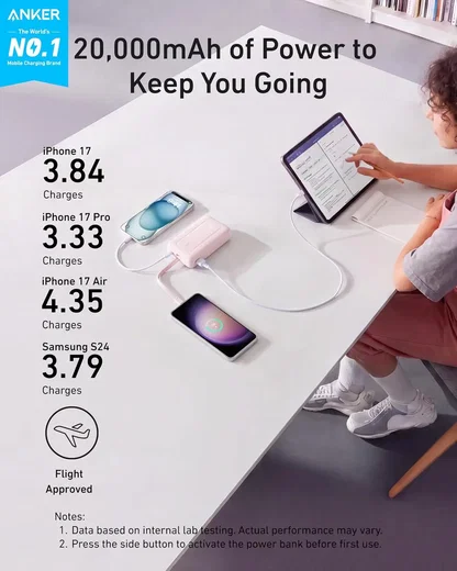 Anker Zolo 30W Powerbank met Ingebouwde Lanyard USB-C Kabel 20.000 mAh Blauw afbeelding 8