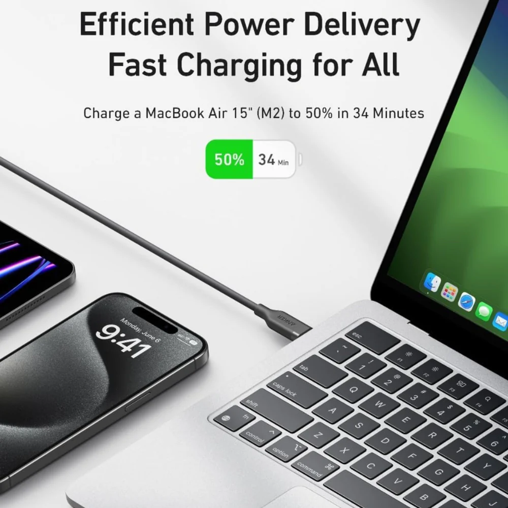 Anker Bio-Based (240W) USB-C naar USB-C Kabel Fast Charge 0.9M Zwart afbeelding 4