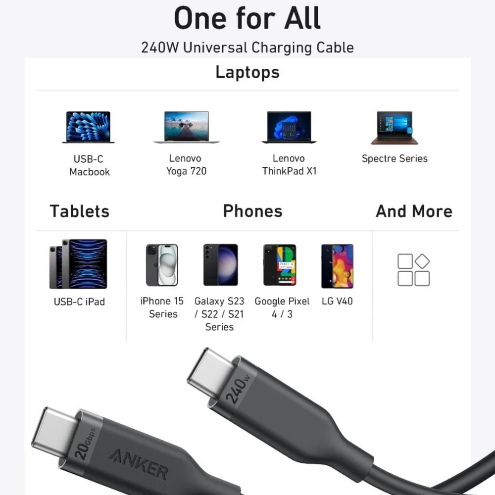 Anker Bio-Based (240W) USB-C naar USB-C Kabel Fast Charge 0.9M Zwart afbeelding 6