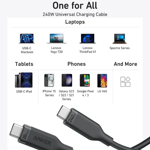 Anker Bio-Based (240W) USB-C naar USB-C Kabel Fast Charge 0.9M Zwart afbeelding 6