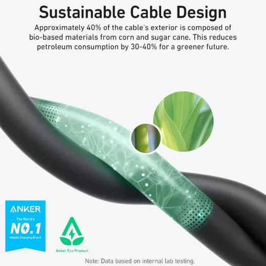 Anker Bio-Based (240W) USB-C naar USB-C Kabel Fast Charge 0.9M Zwart afbeelding 5
