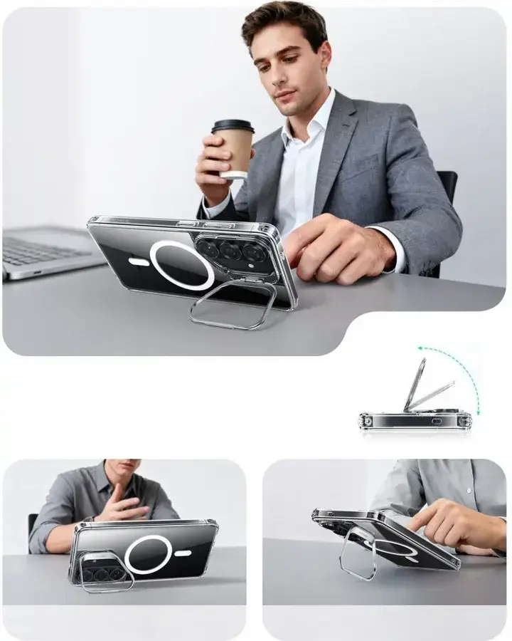ESR Classic Hybrid MagSafe Samsung Galaxy S26 Plus Hoesje met Stand Transparant afbeelding 3