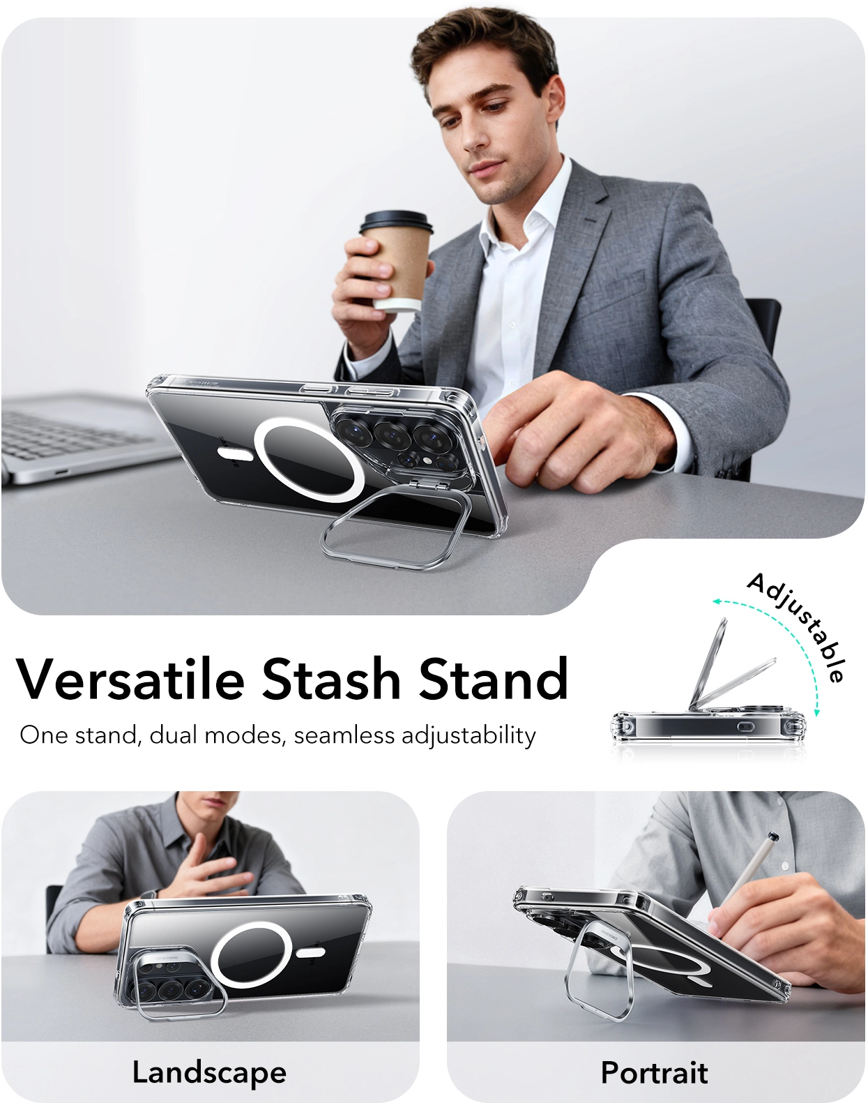 ESR Classic Hybrid MagSafe Samsung Galaxy S26 Ultra Hoesje met Stand Transparant afbeelding 3