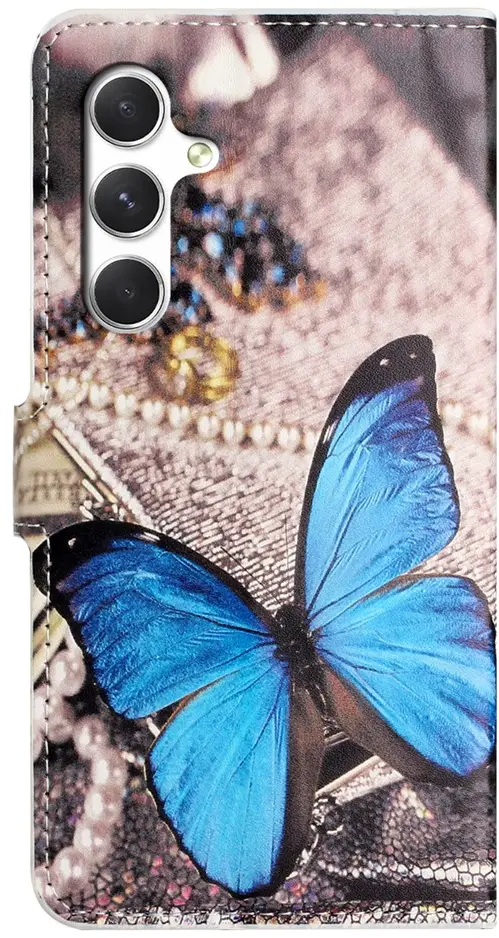 Samsung Galaxy A57 Hoesje Portemonnee Book Case Vlinder Blauw Print afbeelding 6
