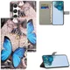 Samsung Galaxy A57 Hoesje Portemonnee Book Case Vlinder Blauw Print afbeelding 4