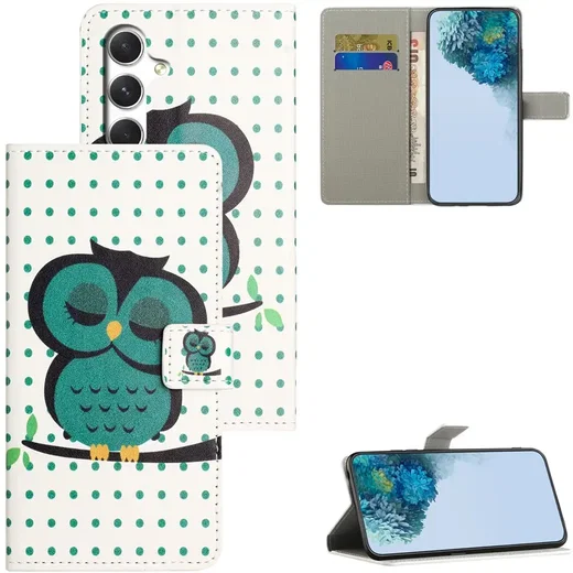 Samsung Galaxy A57 Hoesje Portemonnee Book Case Uil Print afbeelding 4