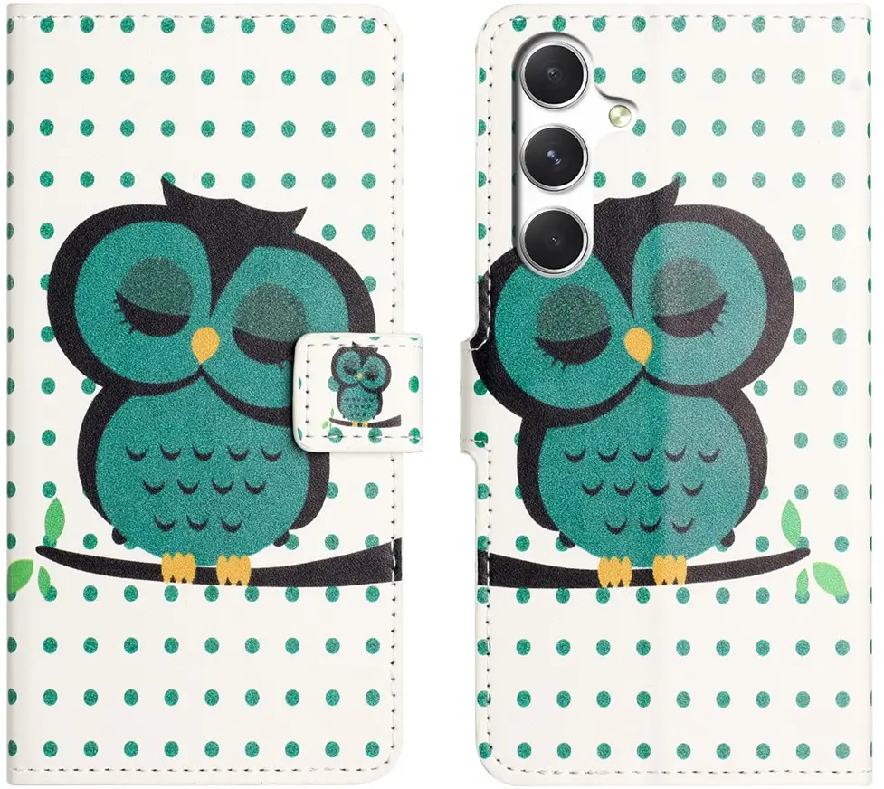 Samsung Galaxy A57 Hoesje Portemonnee Book Case Uil Print afbeelding 1