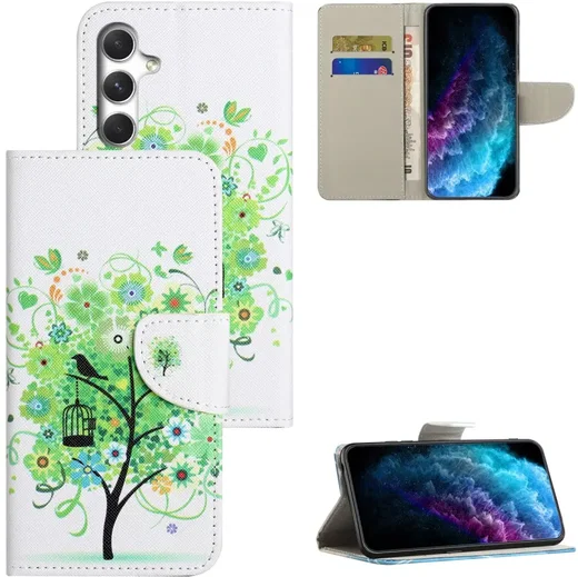 Samsung Galaxy A57 Hoesje Portemonnee Book Case Bloemen Boom Print afbeelding 5
