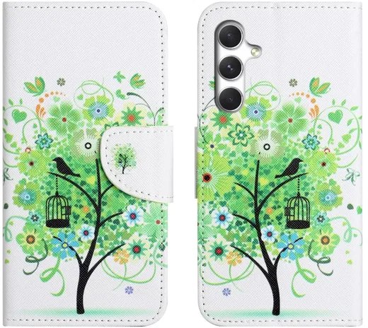 Samsung Galaxy A57 Hoesje Portemonnee Book Case Bloemen Boom Print afbeelding 1