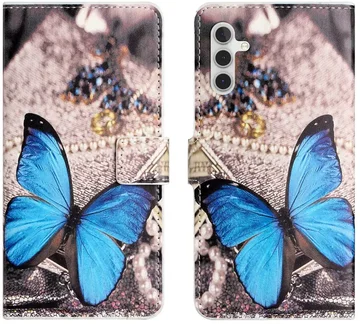 Samsung Galaxy A37 Hoesje Portemonnee Book Case Vlinder Blauw Print