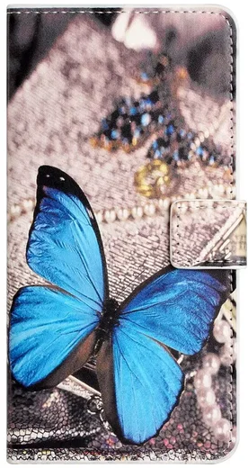 Samsung Galaxy A37 Hoesje Portemonnee Book Case Vlinder Blauw Print afbeelding 4