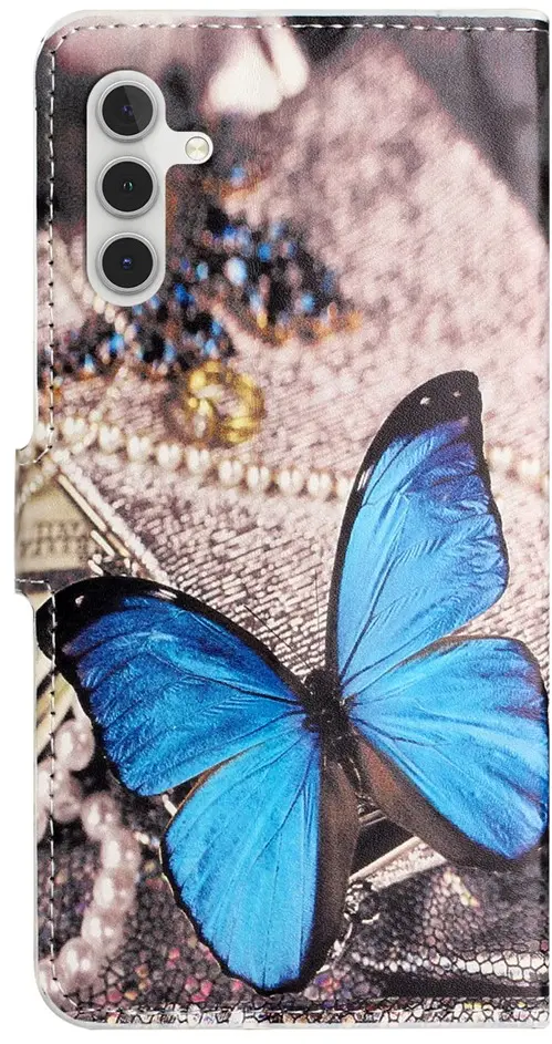 Samsung Galaxy A37 Hoesje Portemonnee Book Case Vlinder Blauw Print afbeelding 5
