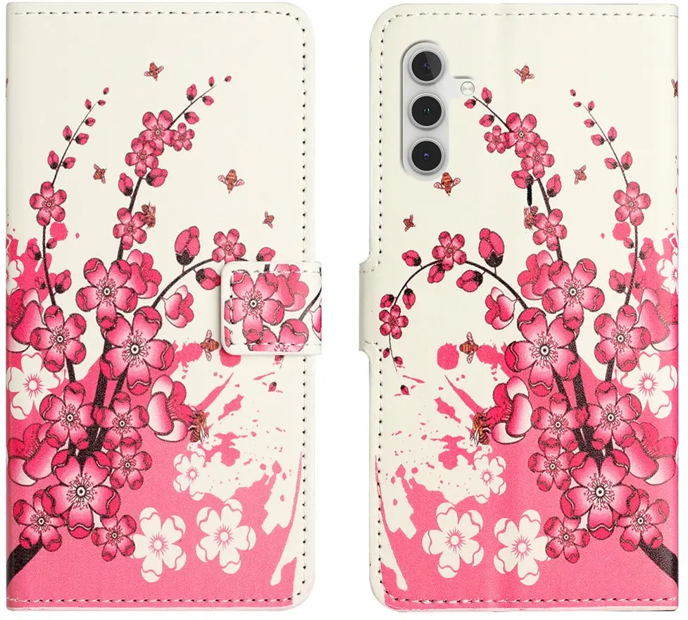 Samsung Galaxy A37 Hoesje Portemonnee Book Case Roze Bloemen Print afbeelding 1