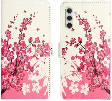 Samsung Galaxy A37 Hoesje Portemonnee Book Case Roze Bloemen Print