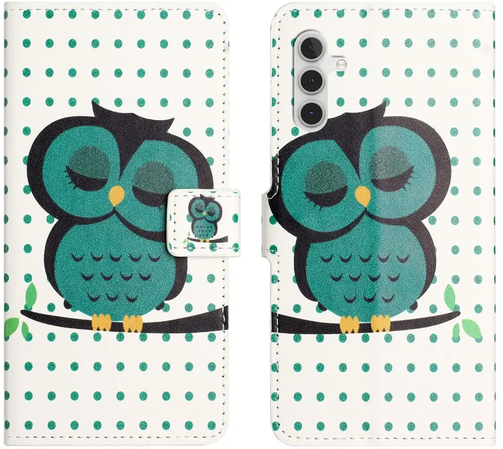 Samsung Galaxy A37 Hoesje Portemonnee Book Case Uil Print afbeelding 1