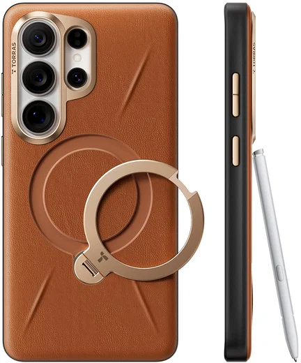 TORRAS Q Pro Leather Samsung S26 Ultra Hoesje MagSafe 360° Kickstand Bruin afbeelding 1