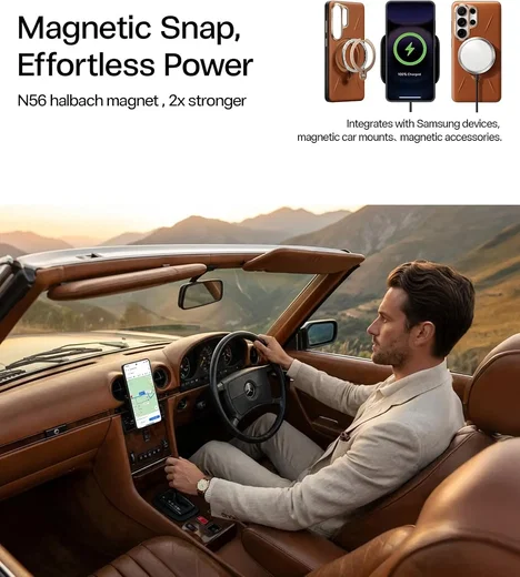 TORRAS Q Pro Leather Samsung S26 Ultra Hoesje MagSafe 360° Kickstand Bruin afbeelding 7