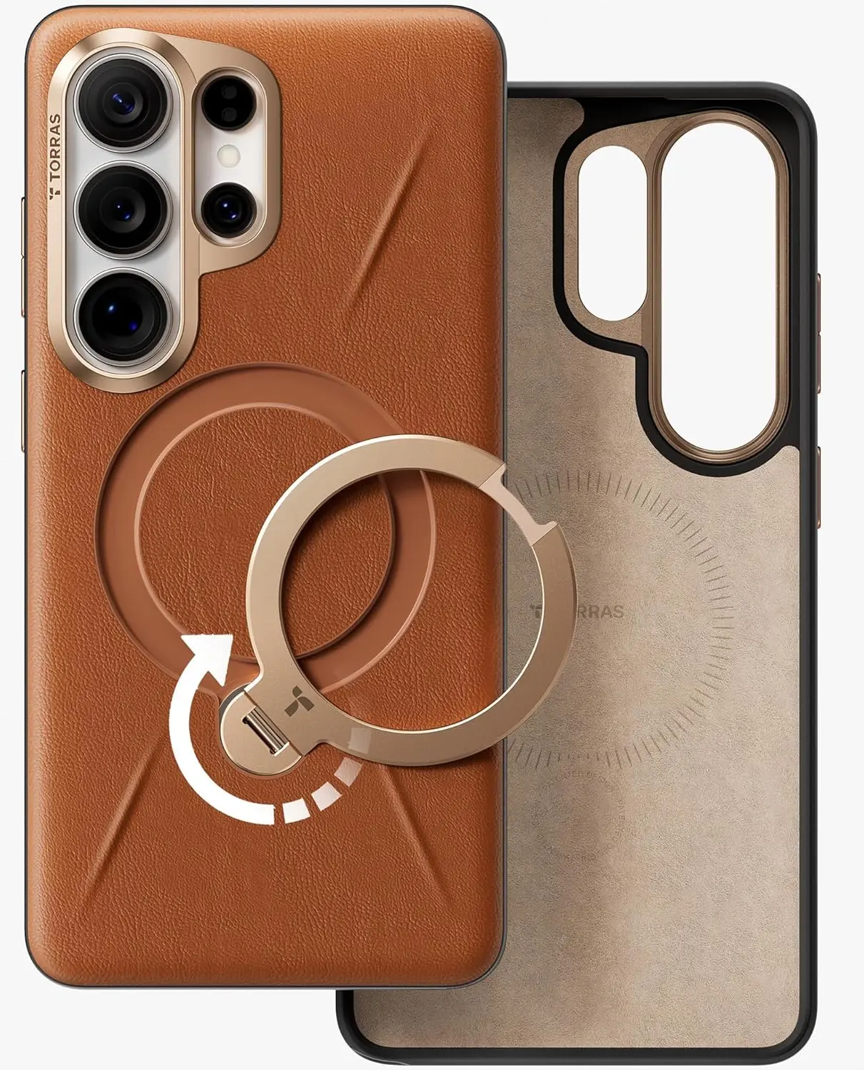 TORRAS Q Pro Leather Samsung S26 Ultra Hoesje MagSafe 360° Kickstand Bruin afbeelding 12