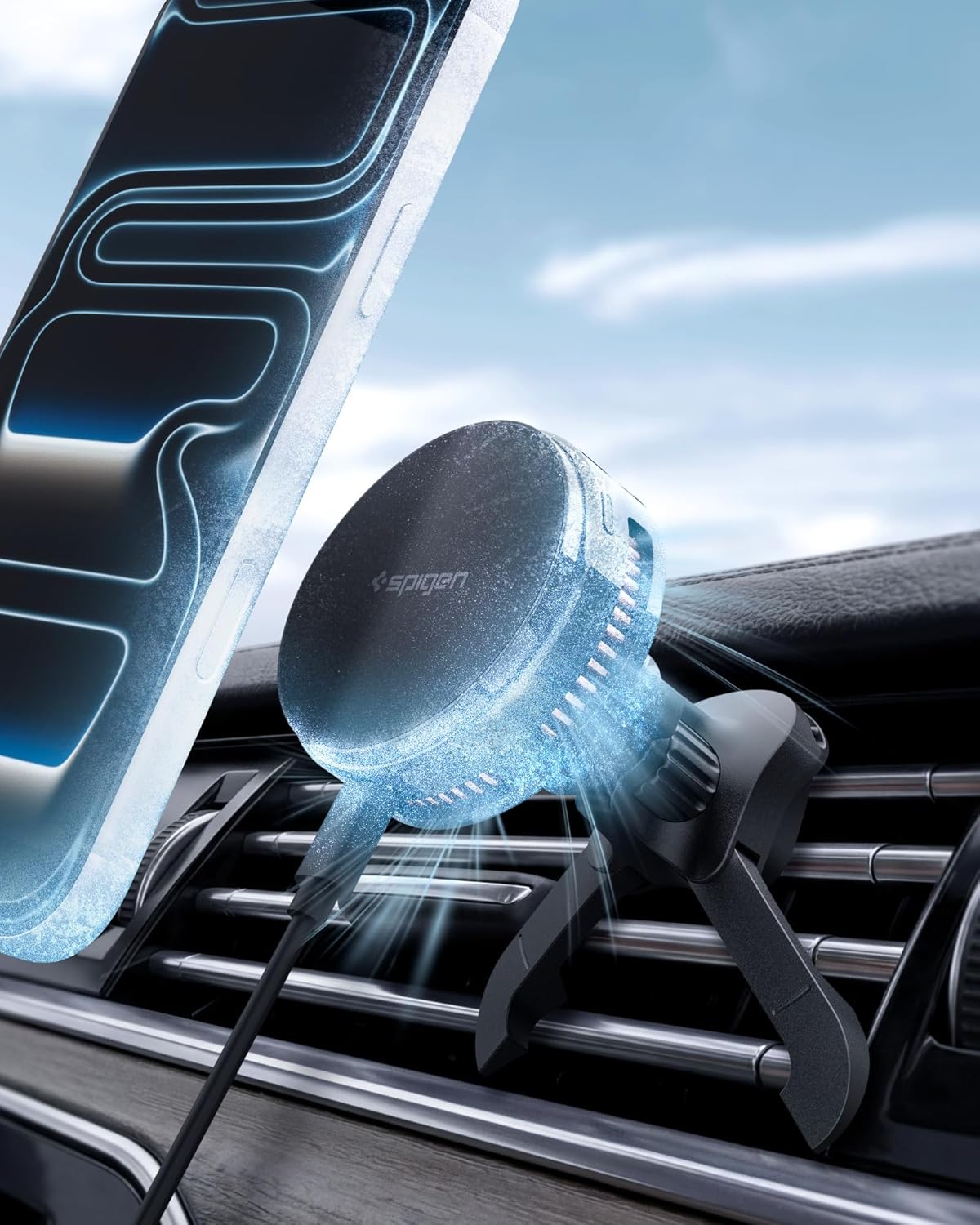 Spigen Essential MagSafe Telefoonhouder Auto met Opladen 25W Zwart afbeelding 4