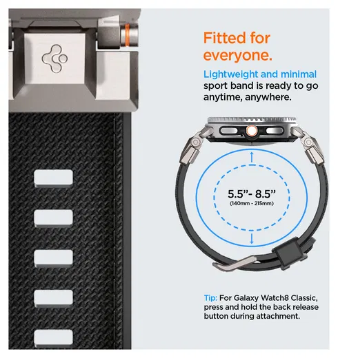 Spigen DuraPro Armor - Samsung Galaxy Watch 8 Bandje - Zwart afbeelding 2