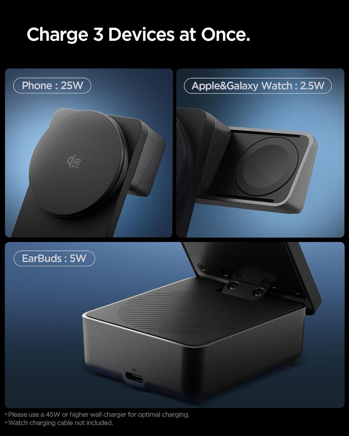 Spigen Essential MagFit Qi2.2 3-in-1 Draadloze Oplader Zwart afbeelding 4