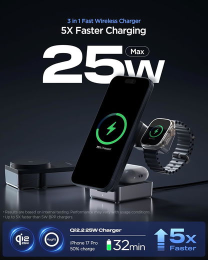 Spigen Essential MagFit Qi2.2 3-in-1 Draadloze Oplader Zwart afbeelding 3