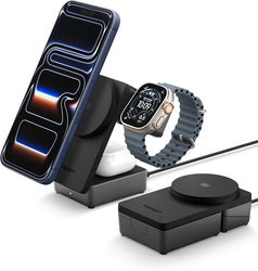 Spigen Essential MagFit Qi2.2 3-in-1 Draadloze Oplader Zwart afbeelding