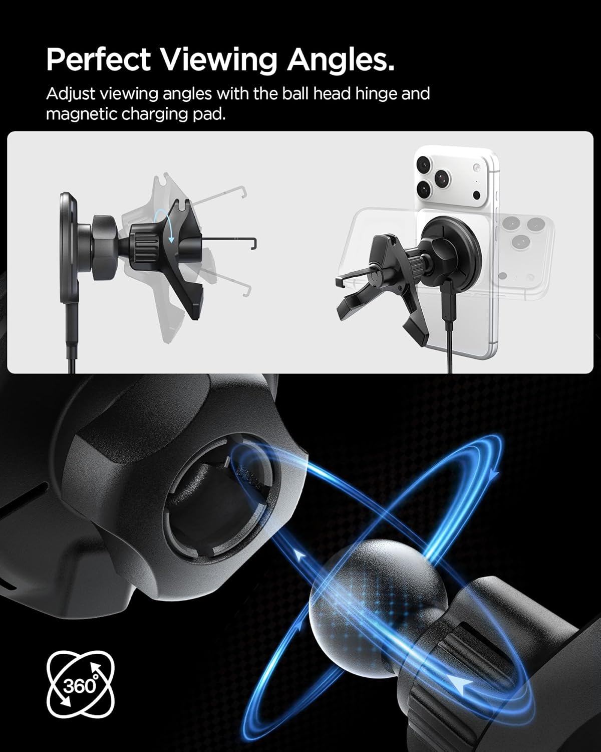 Spigen Essential MagFit Qi2 Draadloze Auto Oplader Ventilatie Zwart afbeelding 5