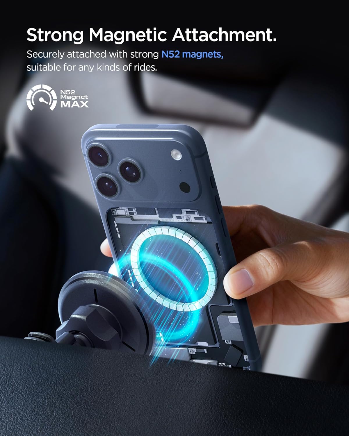 Spigen Essential MagFit Qi2 Draadloze Auto Oplader Ventilatie Zwart afbeelding 3