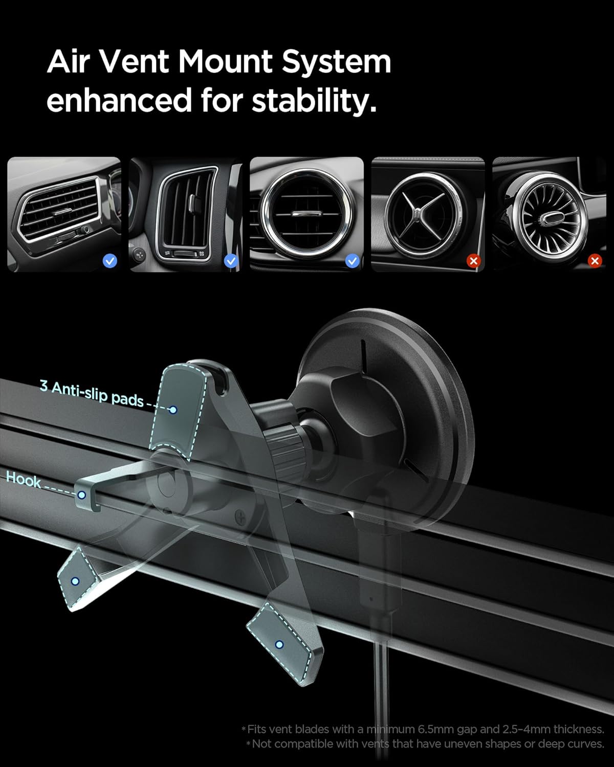 Spigen Essential MagFit Qi2 Draadloze Auto Oplader Ventilatie Zwart afbeelding 4