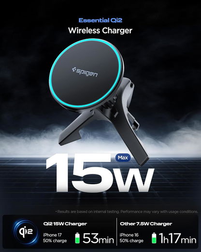 Spigen Essential MagFit Qi2 Draadloze Auto Oplader Ventilatie Zwart afbeelding 2
