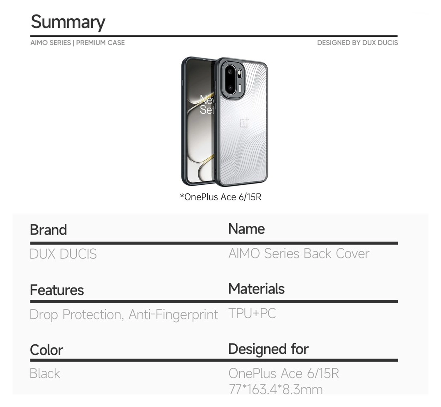 Dux Ducis Aimo OnePlus Ace 6 / Ace 6T / 15R  Hoesje Back Cover Zwart afbeelding 8