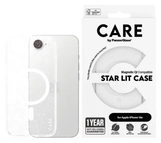 PanzerGlass CARE Star Lit iPhone 16e Hoesje MagSafe Back Cover Transparant afbeelding 1