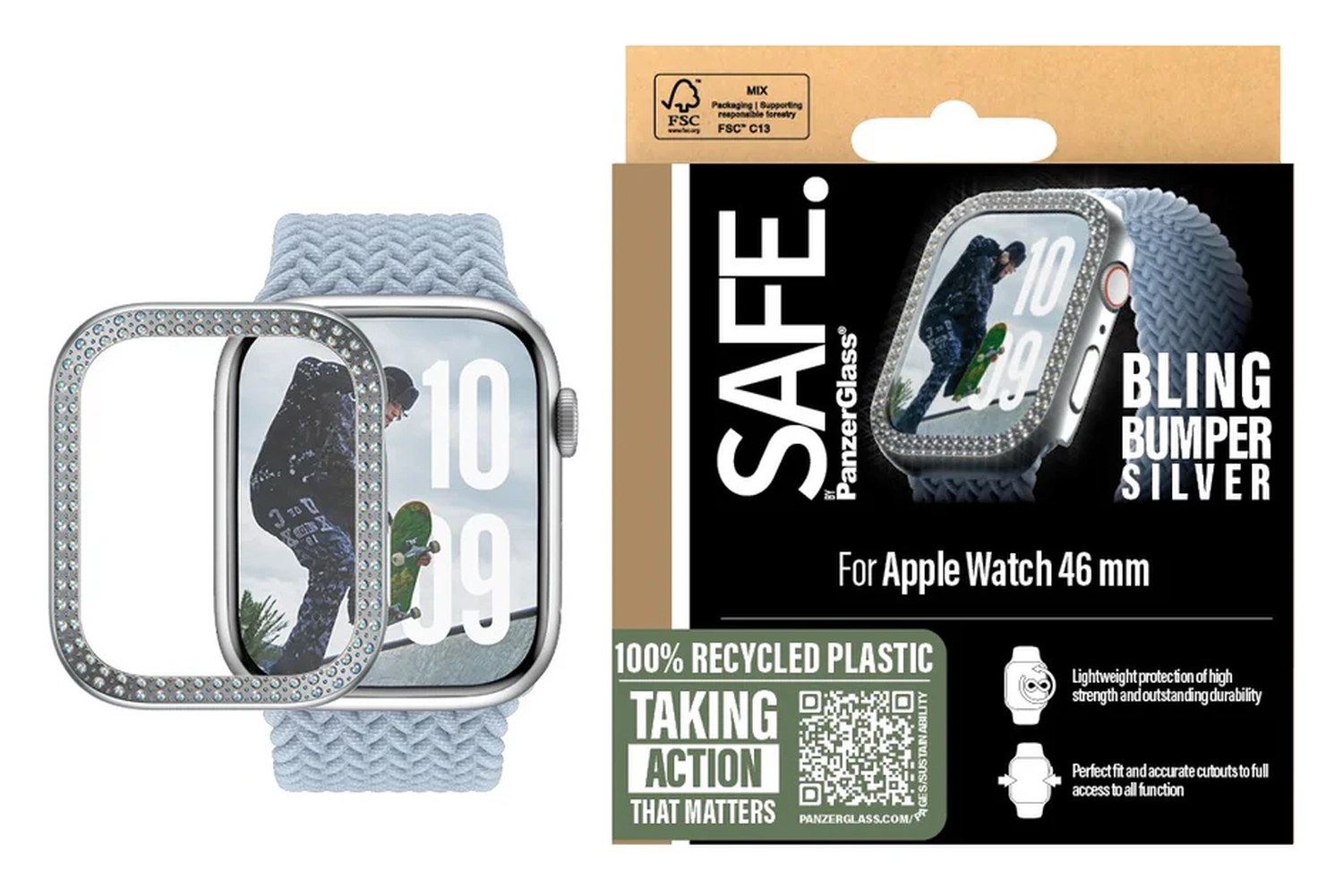 PanzerGlass SAFE Bling - Apple Watch 11/10 46MM Hoesje - Bumper Glitter Zilver afbeelding 1