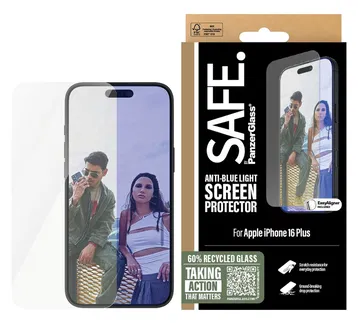 PanzerGlass SAFE Ultra-Wide iPhone 16 Plus Screen Protector Anti Blue Light