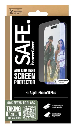 PanzerGlass SAFE Ultra-Wide iPhone 16 Plus Screen Protector Anti Blue Light afbeelding 4