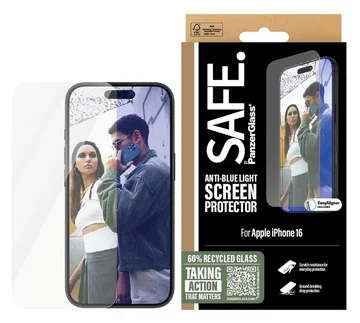 PanzerGlass SAFE Ultra-Wide iPhone 16 Screen Protector Anti Blue Light