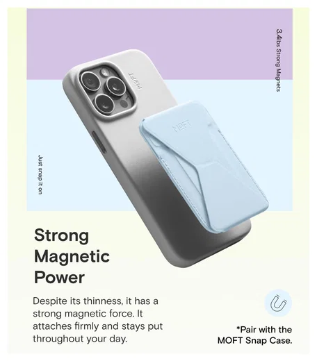 MOFT MOVAS Snap-On MagSafe Kaarthouder Vegan Leer Pasjeshouder Licht Blauw afbeelding 4