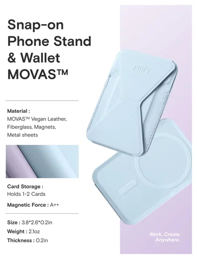 MOFT MOVAS Snap-On MagSafe Kaarthouder Vegan Leer Pasjeshouder Licht Blauw afbeelding 6
