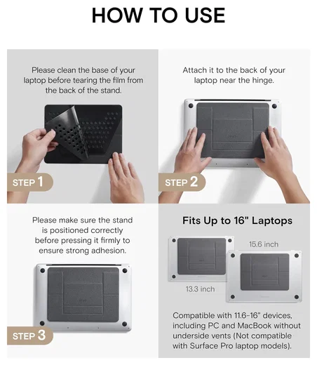 MOFT Laptop Stand voor Bureau Opvouwbaar en Verstelbaar 11-16inch Laptops Zwart afbeelding 8