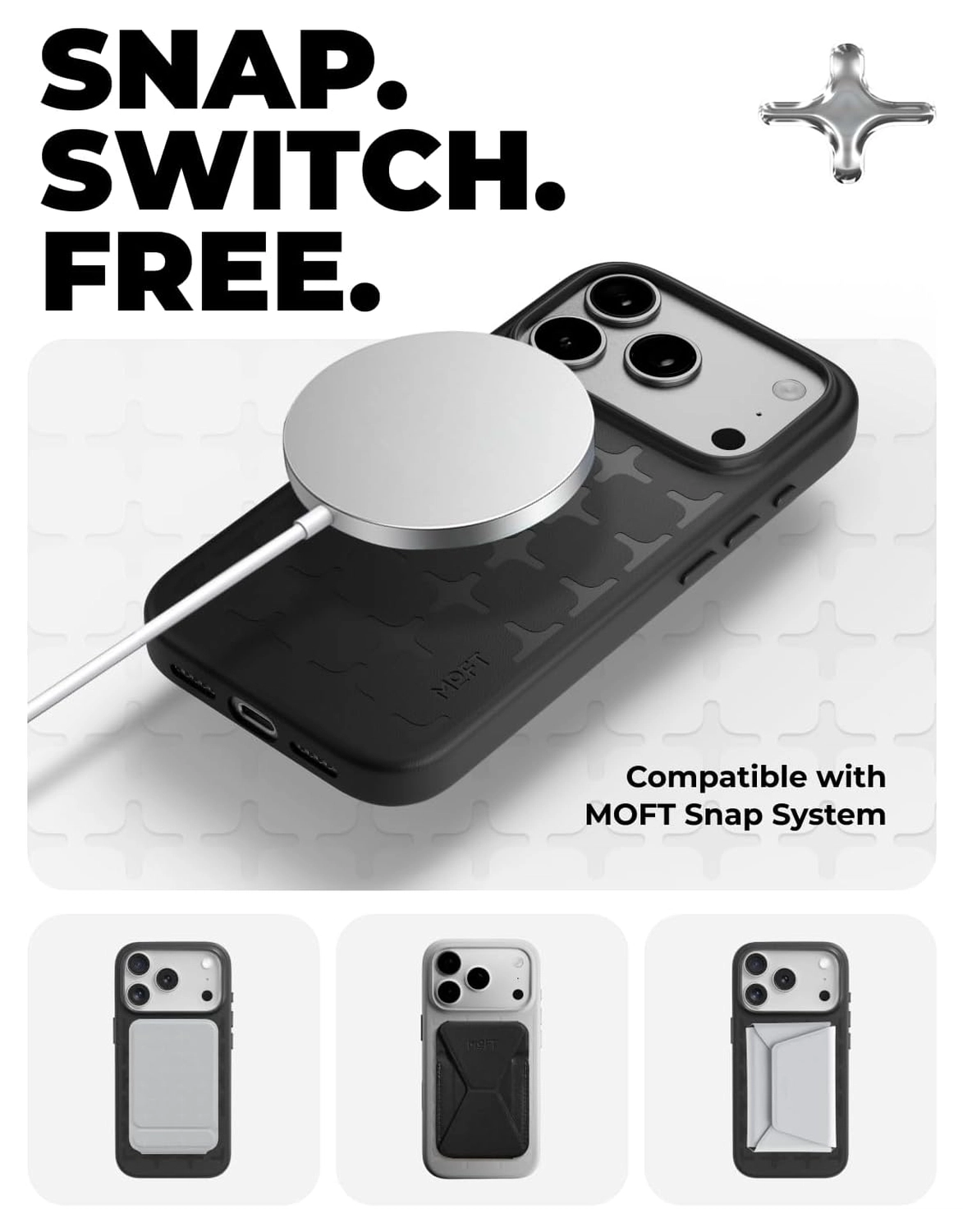 MOFT MOVAS Tombogo Snap iPhone 17 Pro Max Hoesje MagSafe Vegan Leer Zwart afbeelding 5