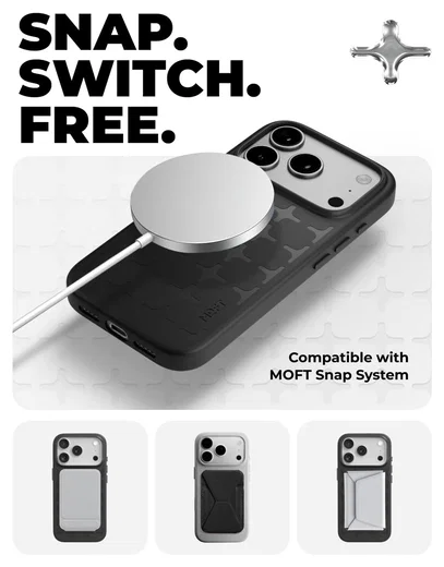 MOFT MOVAS Tombogo Snap iPhone 17 Pro Max Hoesje MagSafe Vegan Leer Zwart afbeelding 5