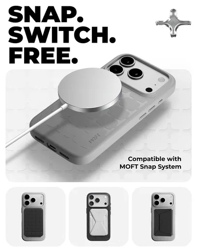 MOFT MOVAS Tombogo Snap iPhone 17 Pro Max Hoesje MagSafe Vegan Leer Grijs afbeelding 5