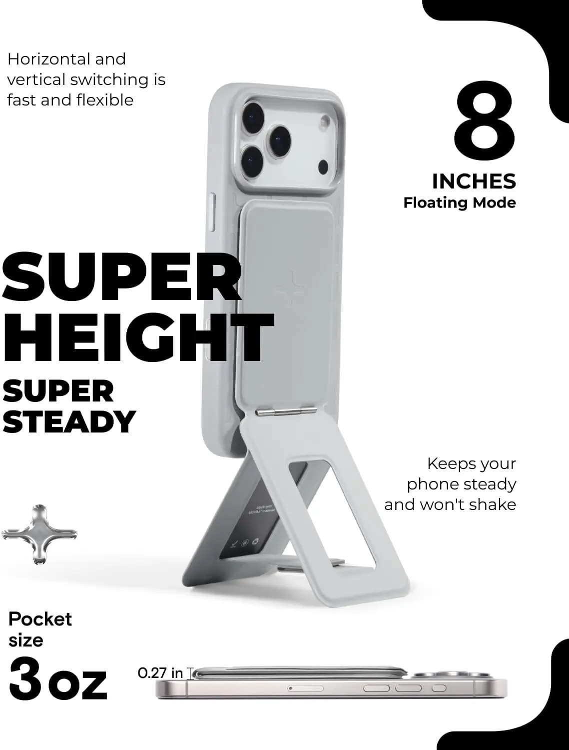 MOFT MOVAS Tombogo MagSafe Telefoonhouder met Uitklapbare Tripod Standaard Grijs afbeelding 4
