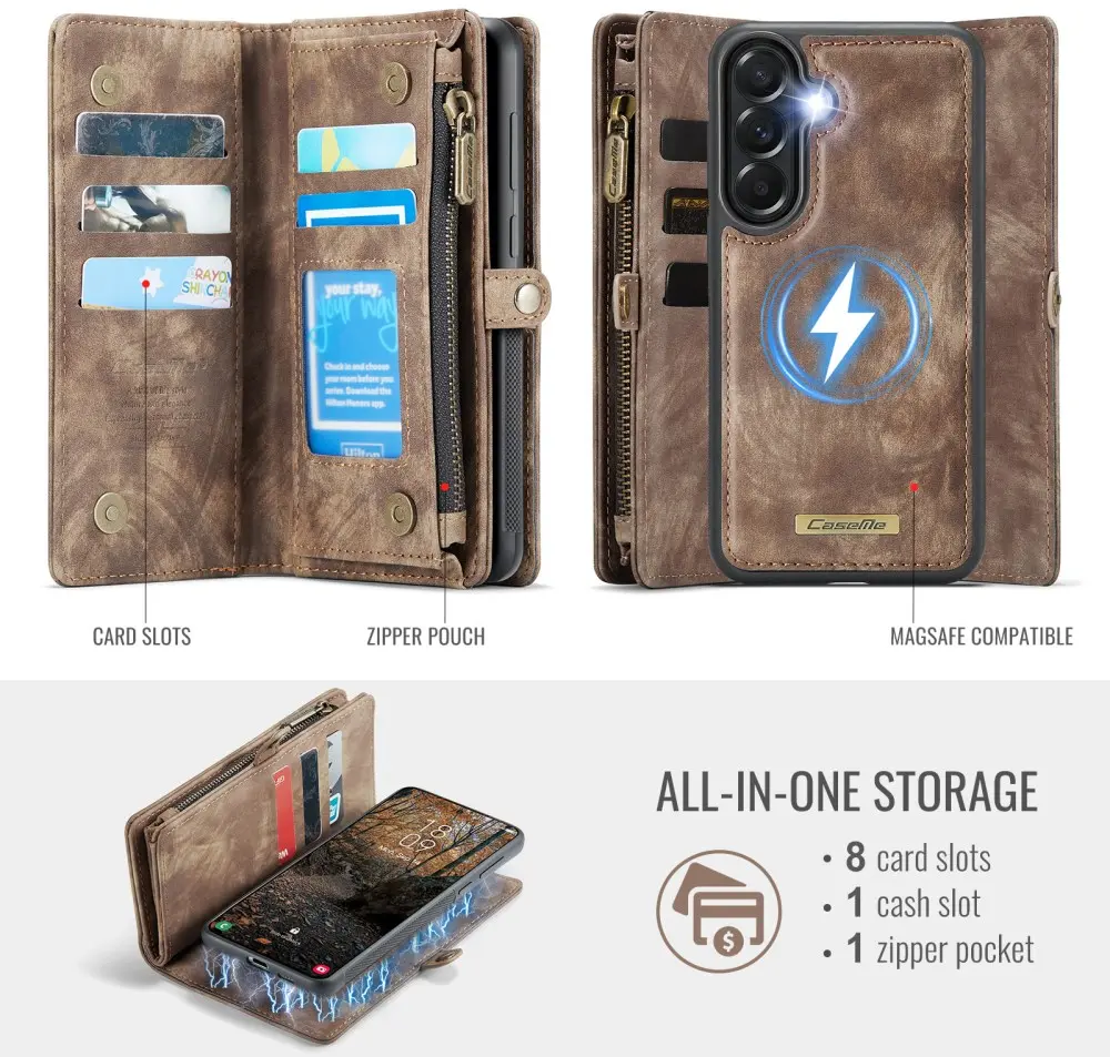 CaseMe 008 Samsung Galaxy A57 Hoesje 2-in-1 Book Case en Back Cover Bruin afbeelding 4