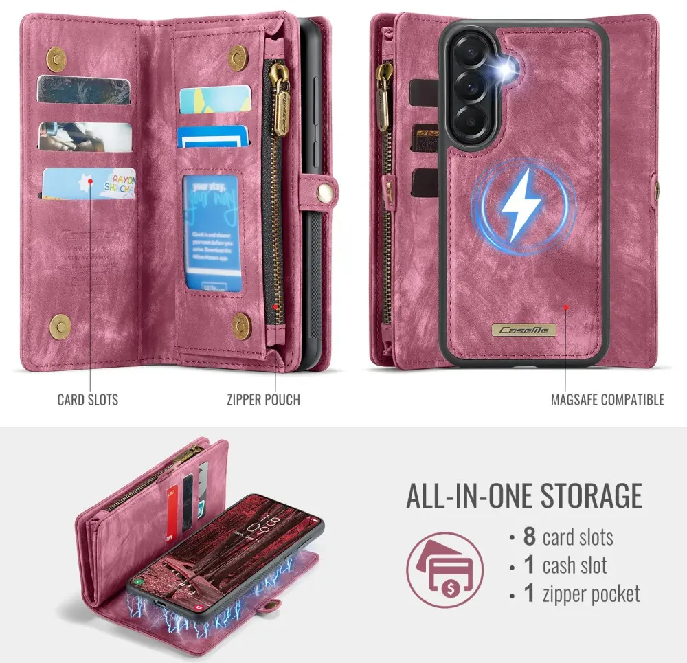 CaseMe 008 Samsung Galaxy A57 Hoesje 2-in-1 Book Case en Back Cover Rood afbeelding 4